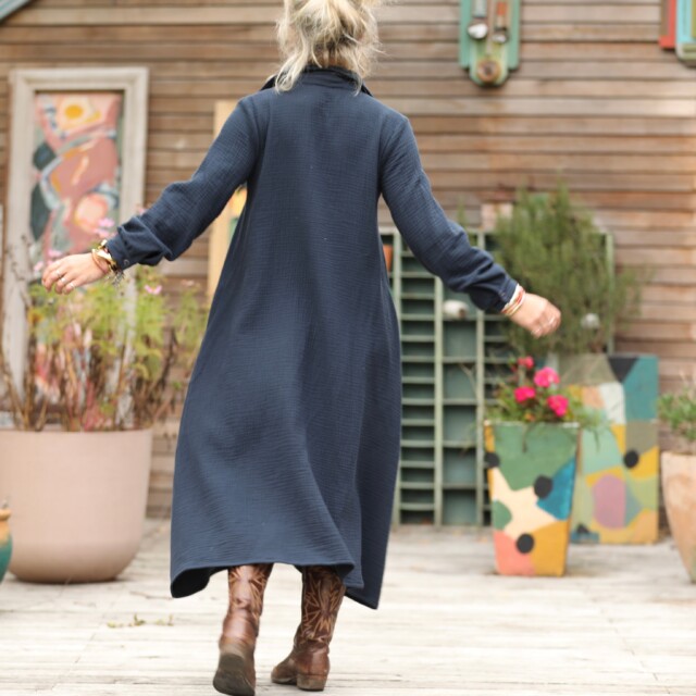 Quintessence - Robe Pensée - Triple gaze de coton marine