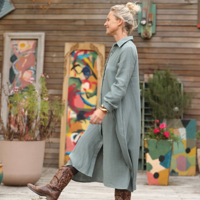 Quintessence - Robe Pensée - Double gaze de coton vert cactus