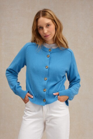 Le Minor - Cardigan bleu de France en laine mérinos pour femme