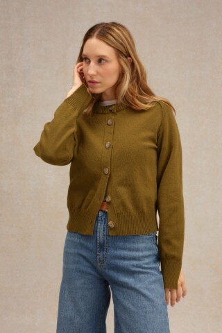 Le Minor - Cardigan olive en laine mérinos pour femme
