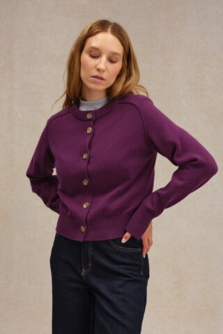 Le Minor - Cardigan prune en laine mérinos pour femme