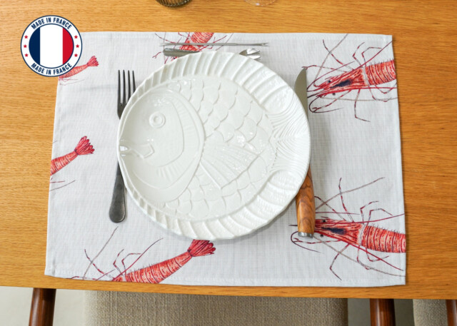 Varek Illustations - Set de table en coton enduit : Crevette