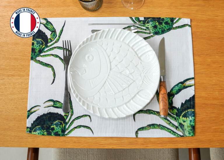 varek.illustrations - Set de table en coton enduit : Crabe Vert