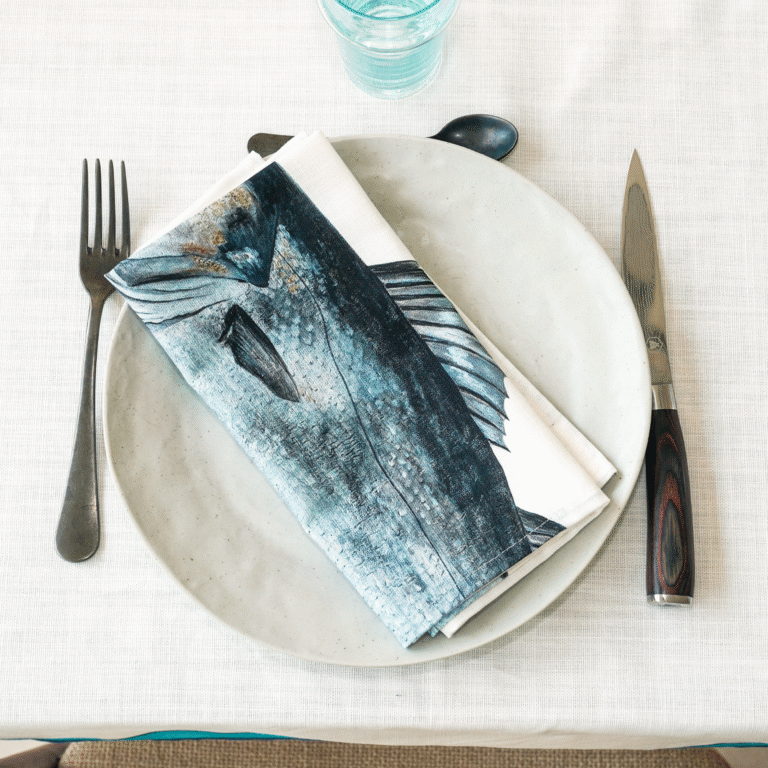varek.illustrations - Pack de 6 serviettes de table : La Marée Bleue