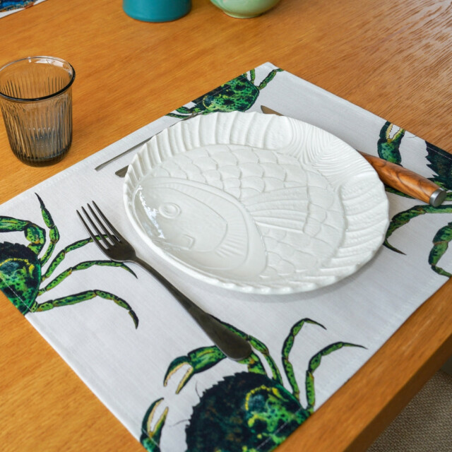 varek.illustrations - Set de table en coton enduit : Crabe Vert