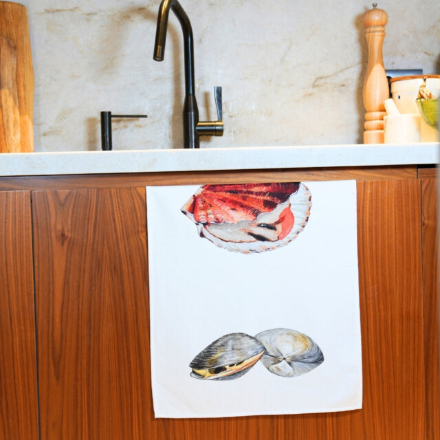 varek.illustrations - Torchon 100% coton : La Coquille Saint Jacque & La Palourde