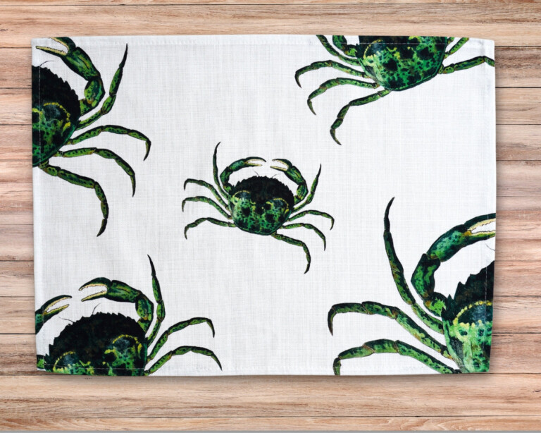 varek.illustrations - Set de table en coton enduit : Crabe Vert