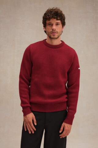 Pull col rond Norvégien bordeaux pour homme par la marque Le Minor Le Minor - Pull col rond Norvégien bordeaux pour homme