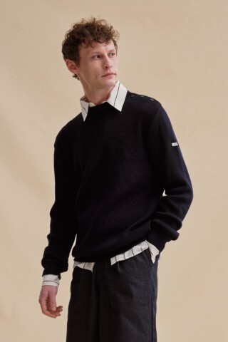 Pull marin ample bleu marine en laine mérinos pour homme par la marque Le Minor Le Minor - Pull marin ample bleu marine en laine mérinos pour homme
