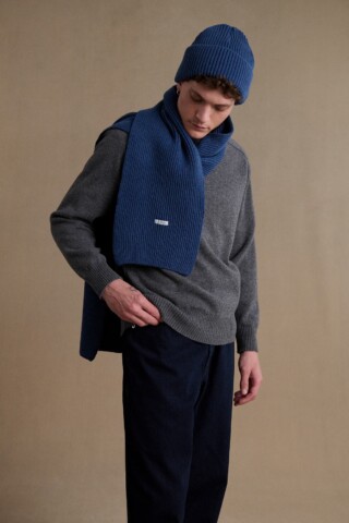 Le Minor - Écharpe à côtes extra doux mixte bleu denim