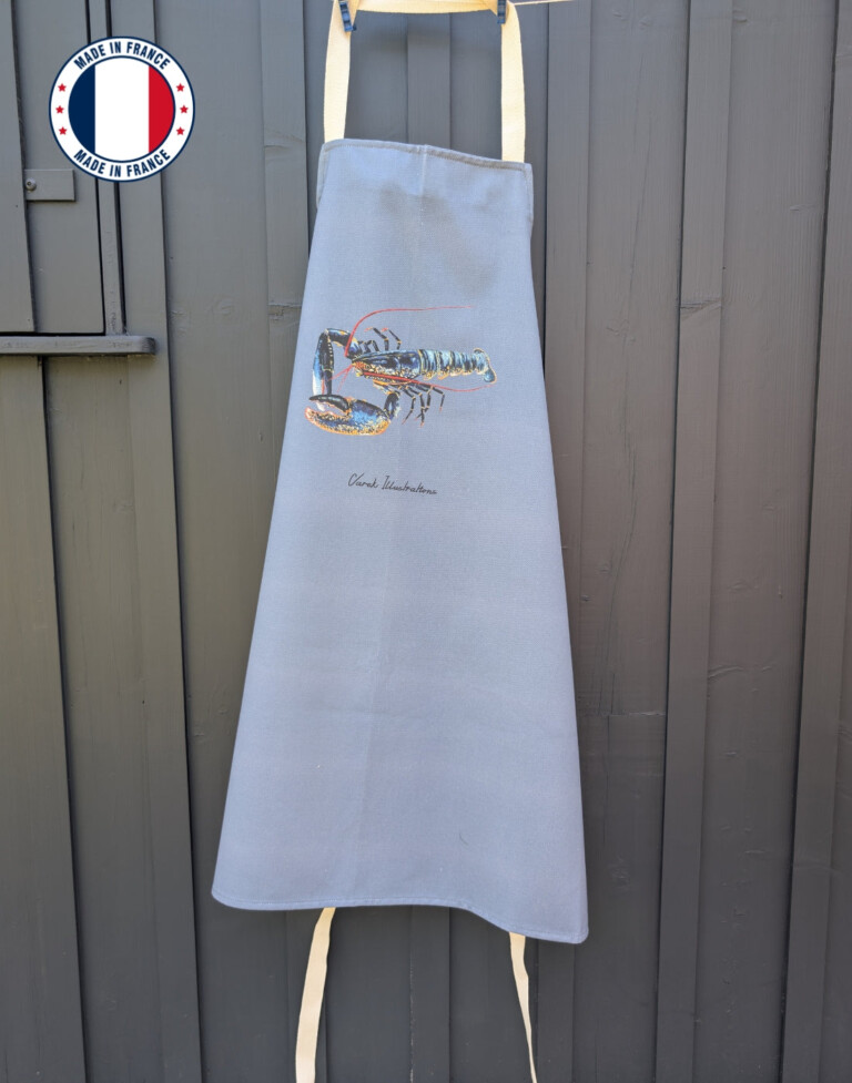 varek.illustrations - Tablier Bleu Profond 100% coton : Le Homard