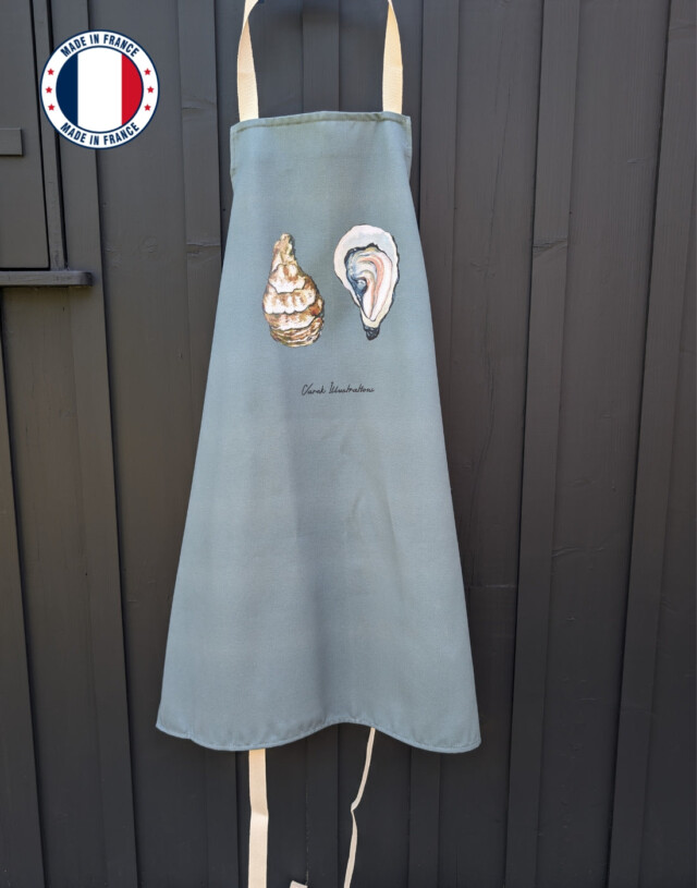Varek Illustations - Tablier Bleu d’eau 100% coton : L’Huitre