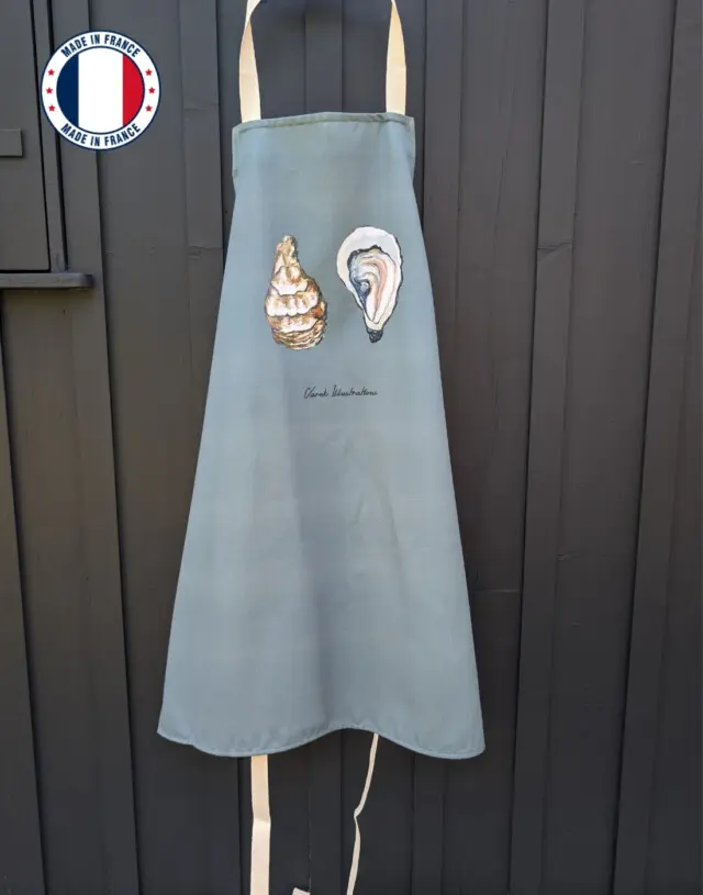 Varek Illustations - Tablier Bleu d’eau 100% coton : L’Huitre