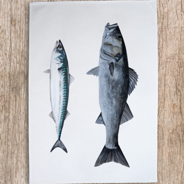 varek.illustrations - Lot de 3 Torchons 100% coton : Bar & Maquereau