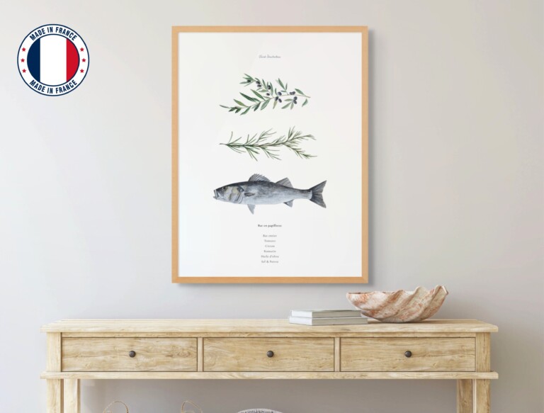 varek.illustrations - Affiche : La recette du Bar en Papillote