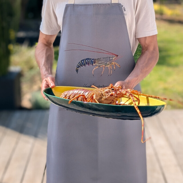 varek.illustrations - Tablier Taupe 100% coton : La Langouste