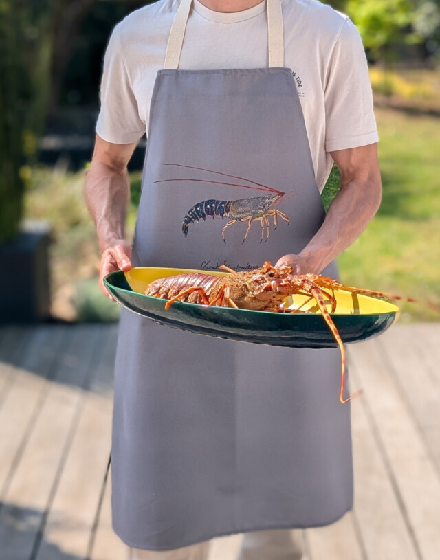 varek.illustrations - Tablier Taupe 100% coton : La Langouste