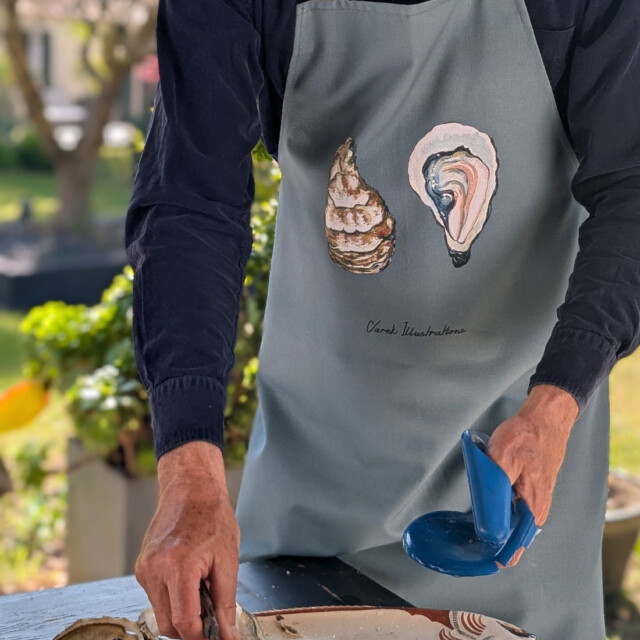 varek.illustrations - Tablier Bleu d'eau 100% coton : L'Huitre