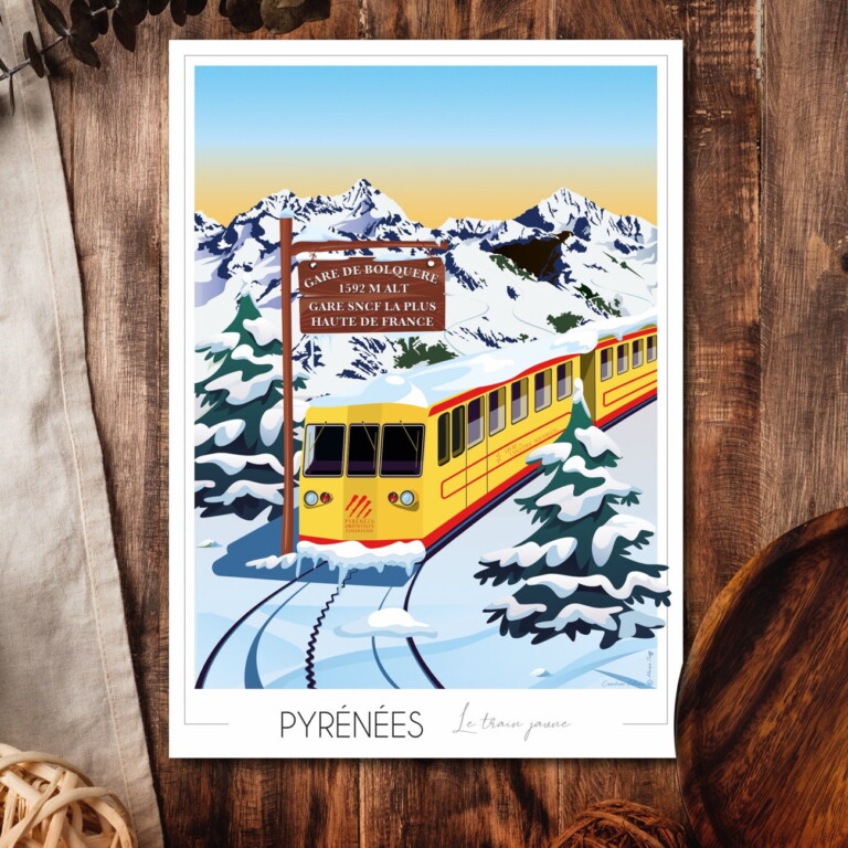 Foliove - Affiche Pyrénées Train Jaune - Bolquère