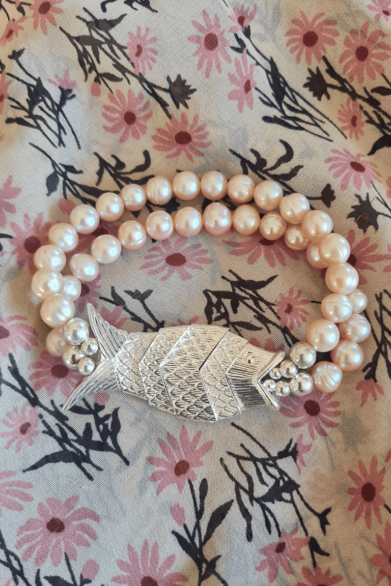 NEIJE - Bracelet Poisson Gefilte Perles de Culture Roses et Argent
