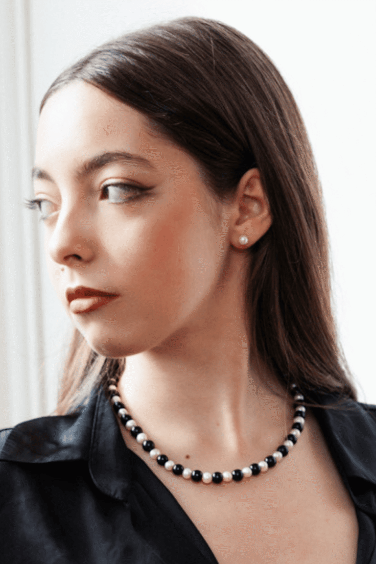 NEIJE - Collier Architectural Perles de Culture et Onyx