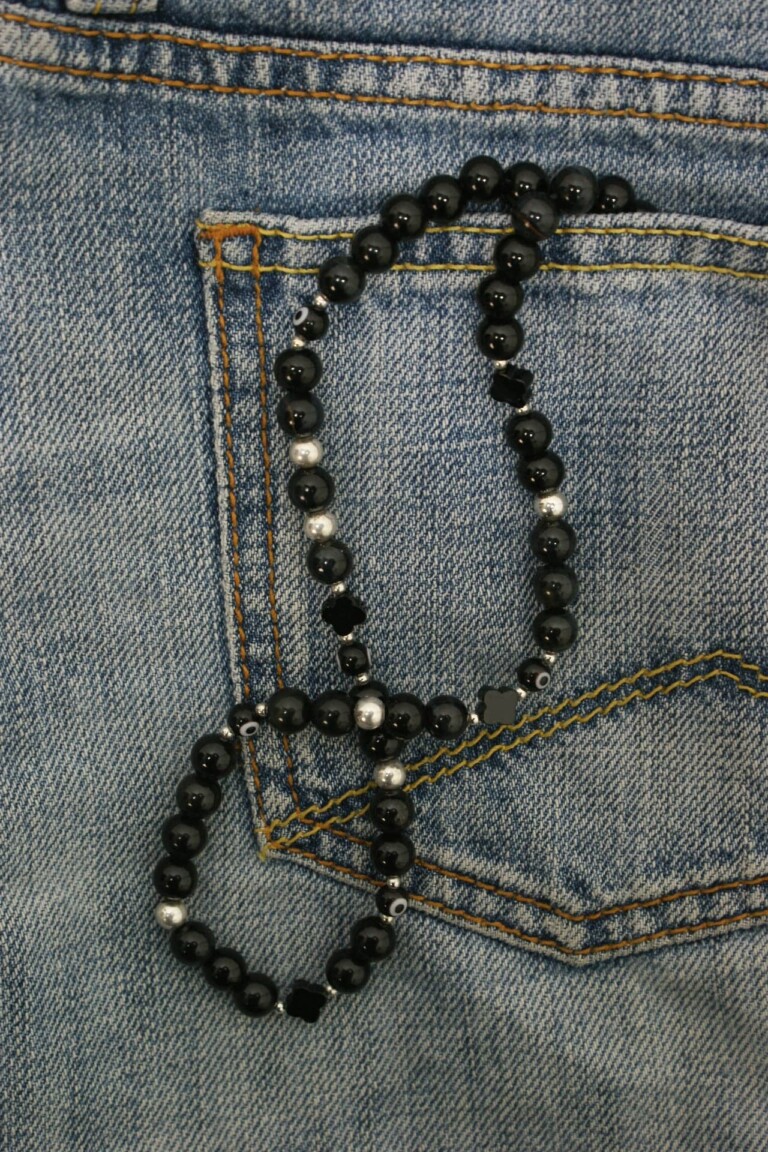 NEIJE - Parure Lucky Collier + Bracelet Onyx et Argent 925