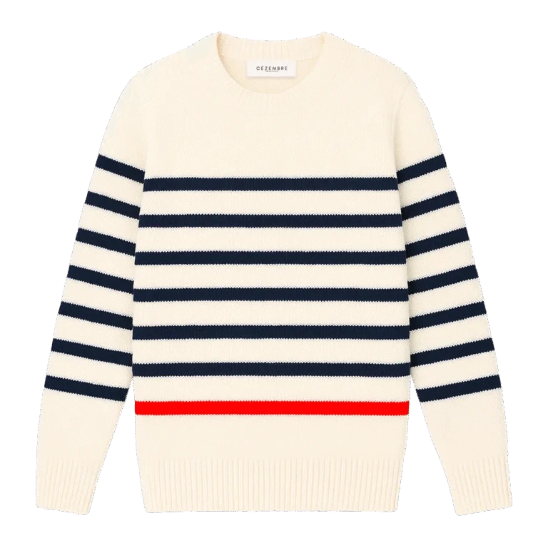 Cézembre - Pull CHEVRETS Rayé (Mixte) - Écru - marine / XL