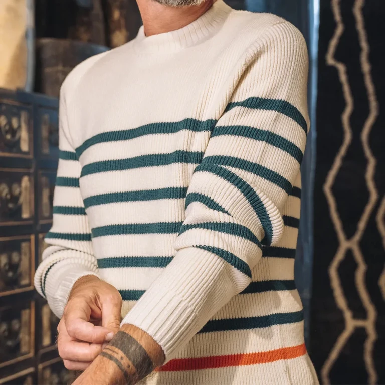 Cézembre - Pull CHEVRETS Rayé (Mixte) - Écru - sapin / XL