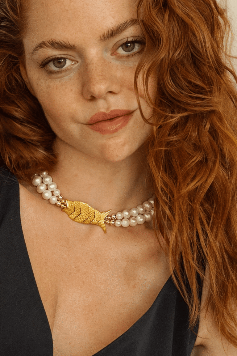 NEIJE - Collier Poisson Majestic Gefilte Perles de Culture et Or