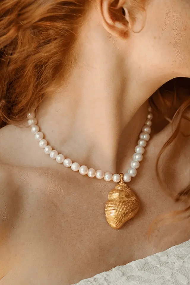 Collier Vintage Année 70 En Bois, Nacre De Coquillage Et Petites Perles - Réf. 4953 - Occasion