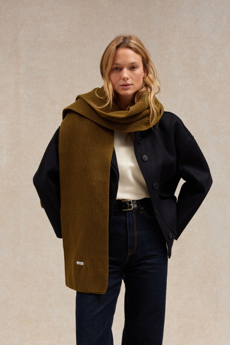 Le Minor - Écharpe à côtes extra doux mixte olive