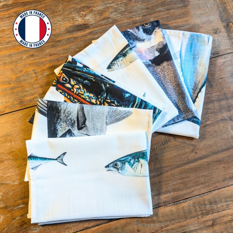 varek.illustrations - Pack de 6 serviettes de table : La Marée Bleue