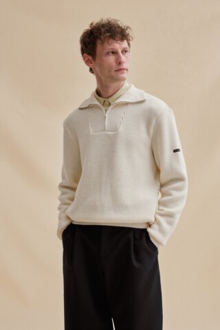 Le Minor - Pull camionneur écru en laine vierge pour homme