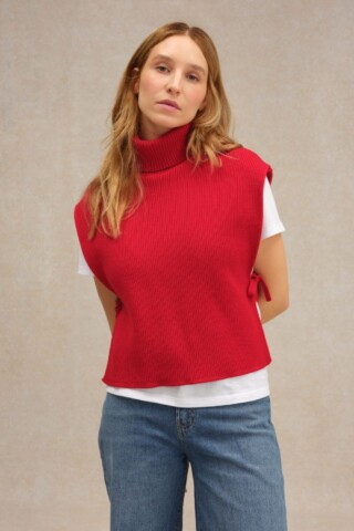 Plastron col roulé rouge en laine mérinos pour femme par la marque Le Minor Le Minor - Plastron col roulé rouge en laine mérinos pour femme