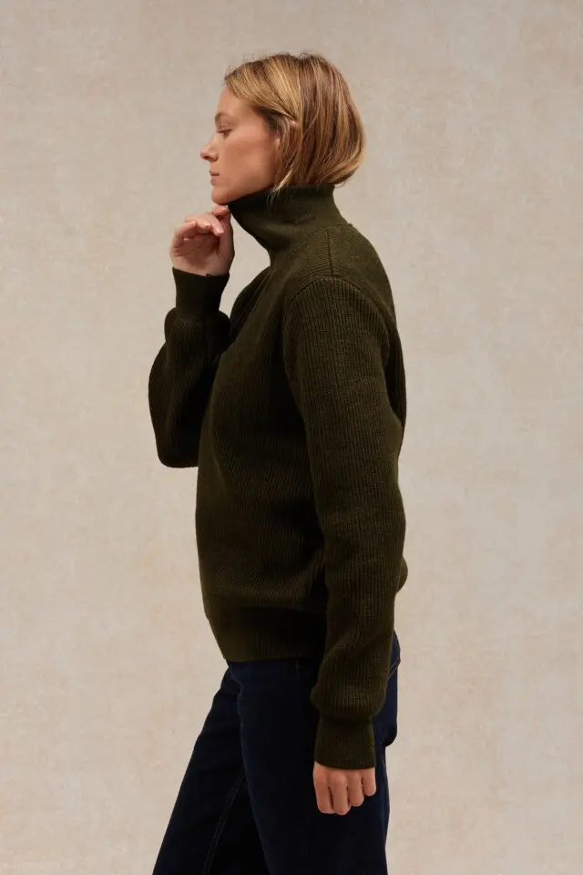 Le Minor - Pull camionneur olive en laine vierge pour femme