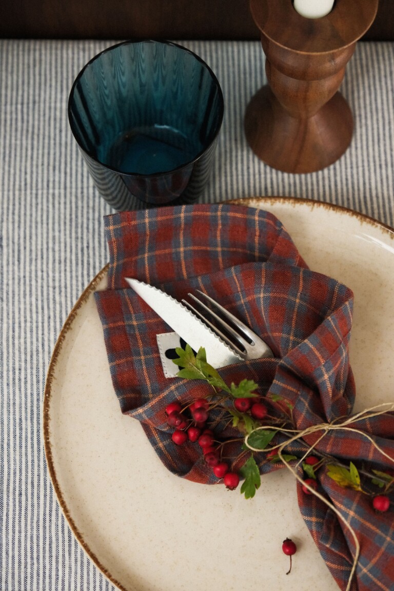 POZÉ - Lot de 2 Serviettes ou Sets de table en lin - Carreaux écossais