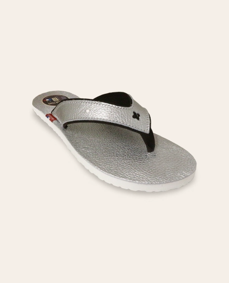 Couleur Tong - Sandales Cuir Metallisé PIANA Argent