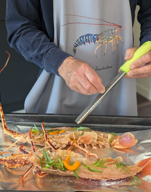 varek.illustrations - Tablier Taupe 100% coton : La Langouste