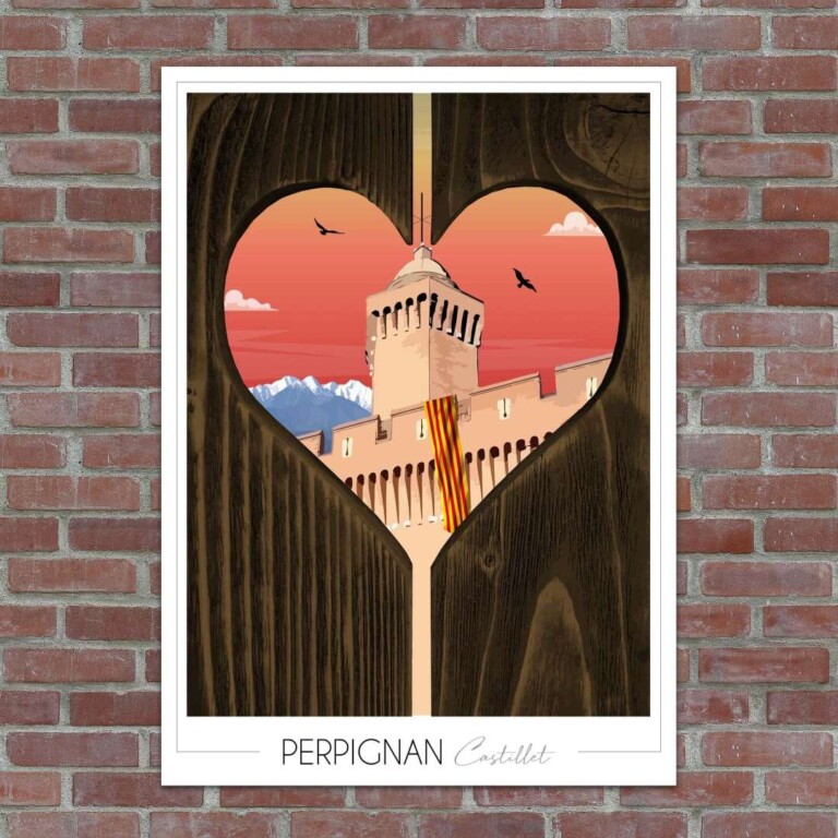 Foliove - Affiche Perpignan Castillet au coucher du soleil