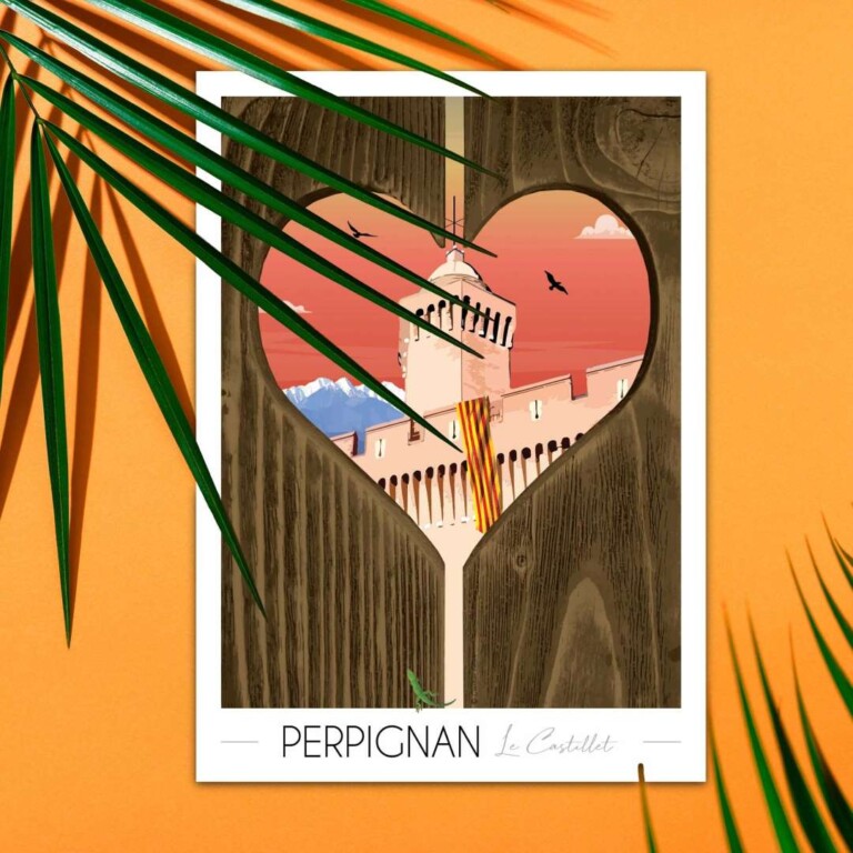 Foliove - Affiche Perpignan Castillet au coucher du soleil