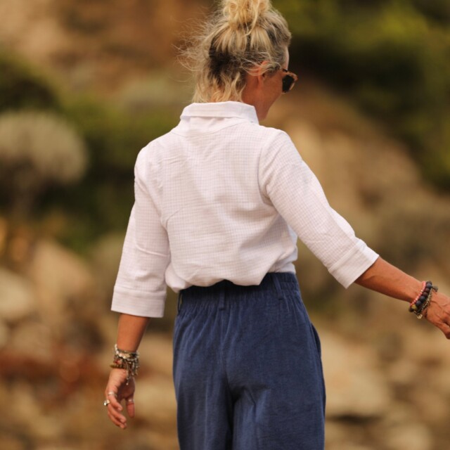 Quintessence - Blouse Catherine bel armuré de coton blanc