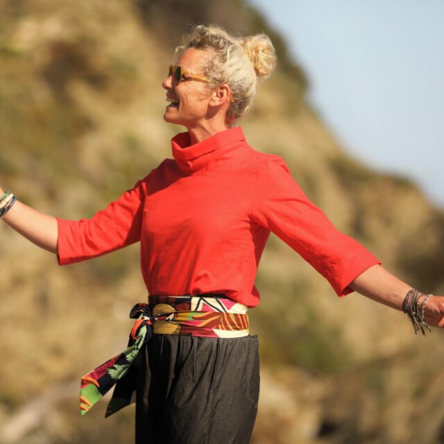 Quintessence - Blouse Catherine en lin/coton orange crépuscule