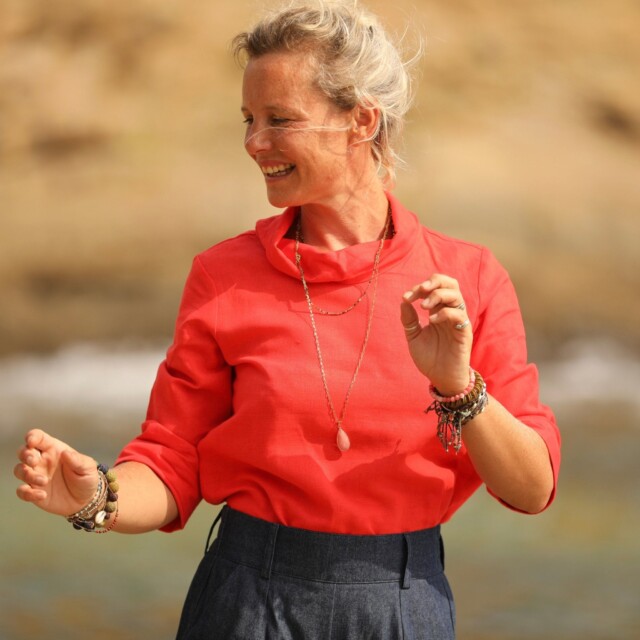 Quintessence - Blouse Catherine en lin/coton orange crépuscule