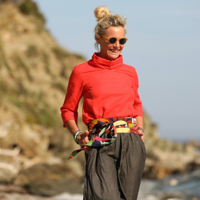 Quintessence - Blouse Catherine en lin/coton orange crépuscule