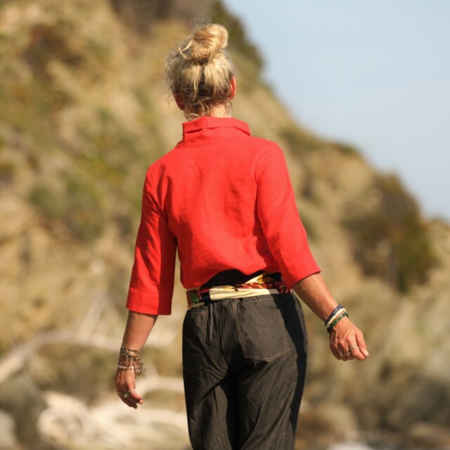 Quintessence - Blouse Catherine en lin/coton orange crépuscule