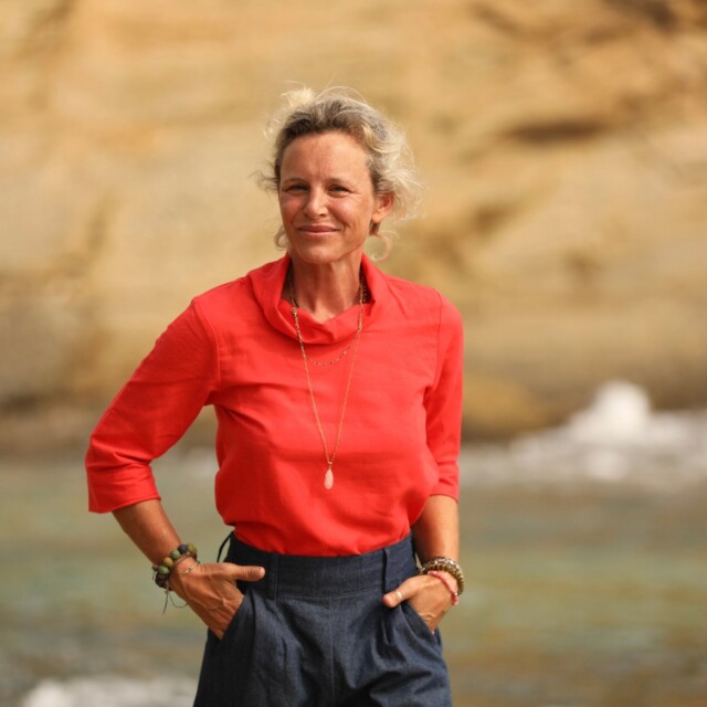 Quintessence - Blouse Catherine en lin/coton orange crépuscule