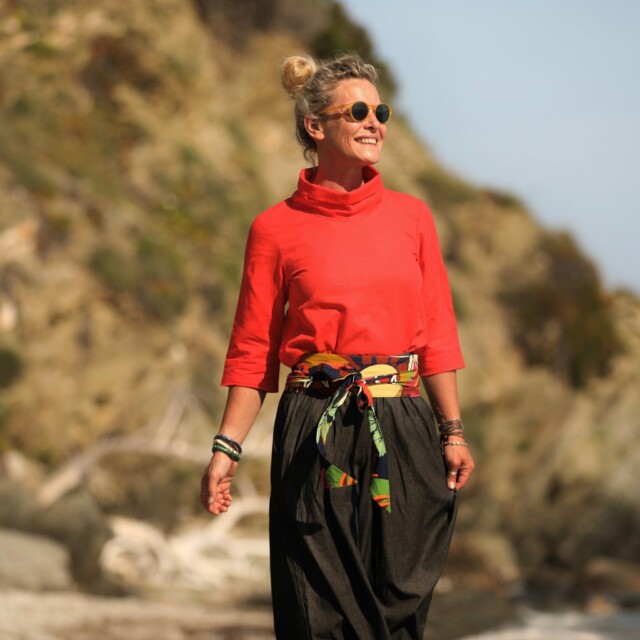 Quintessence - Blouse Catherine en lin/coton orange crépuscule