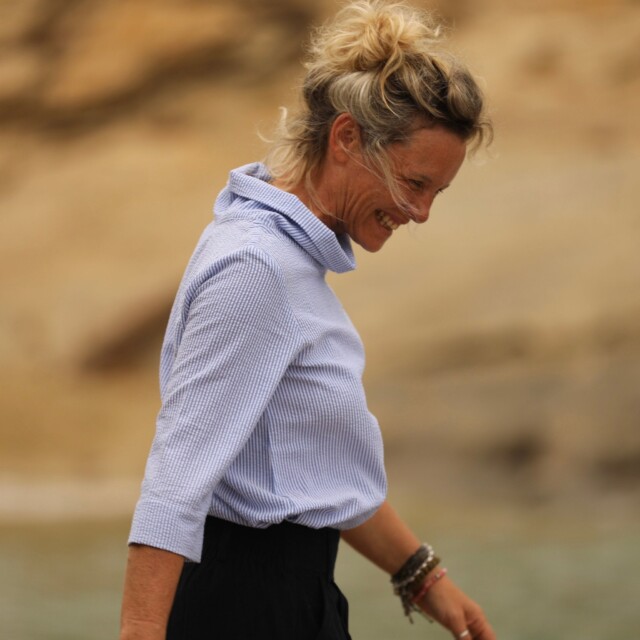 Quintessence - Blouse Catherine en seersucker de coton bleu/blanc