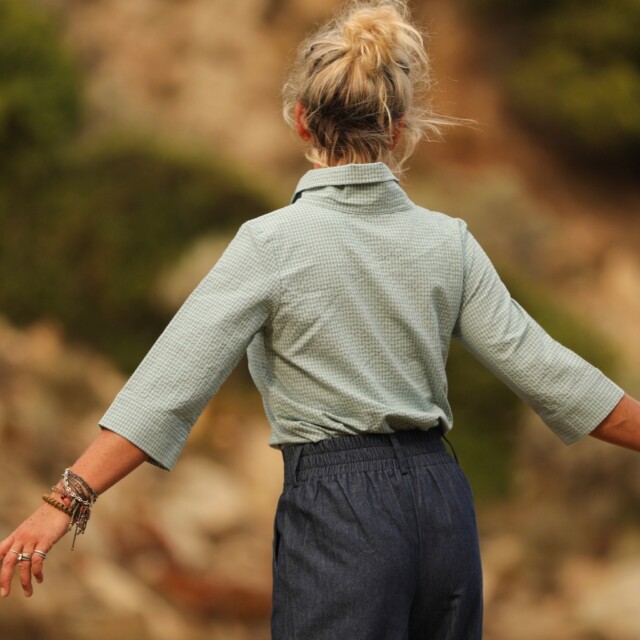 Quintessence - Blouse Catherine en vichy bleuté