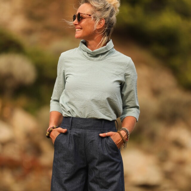 Quintessence - Blouse Catherine en vichy bleuté